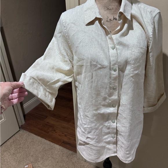 Chico's Cream Notched Collar Button Down Shirt - Picture 2 of 11